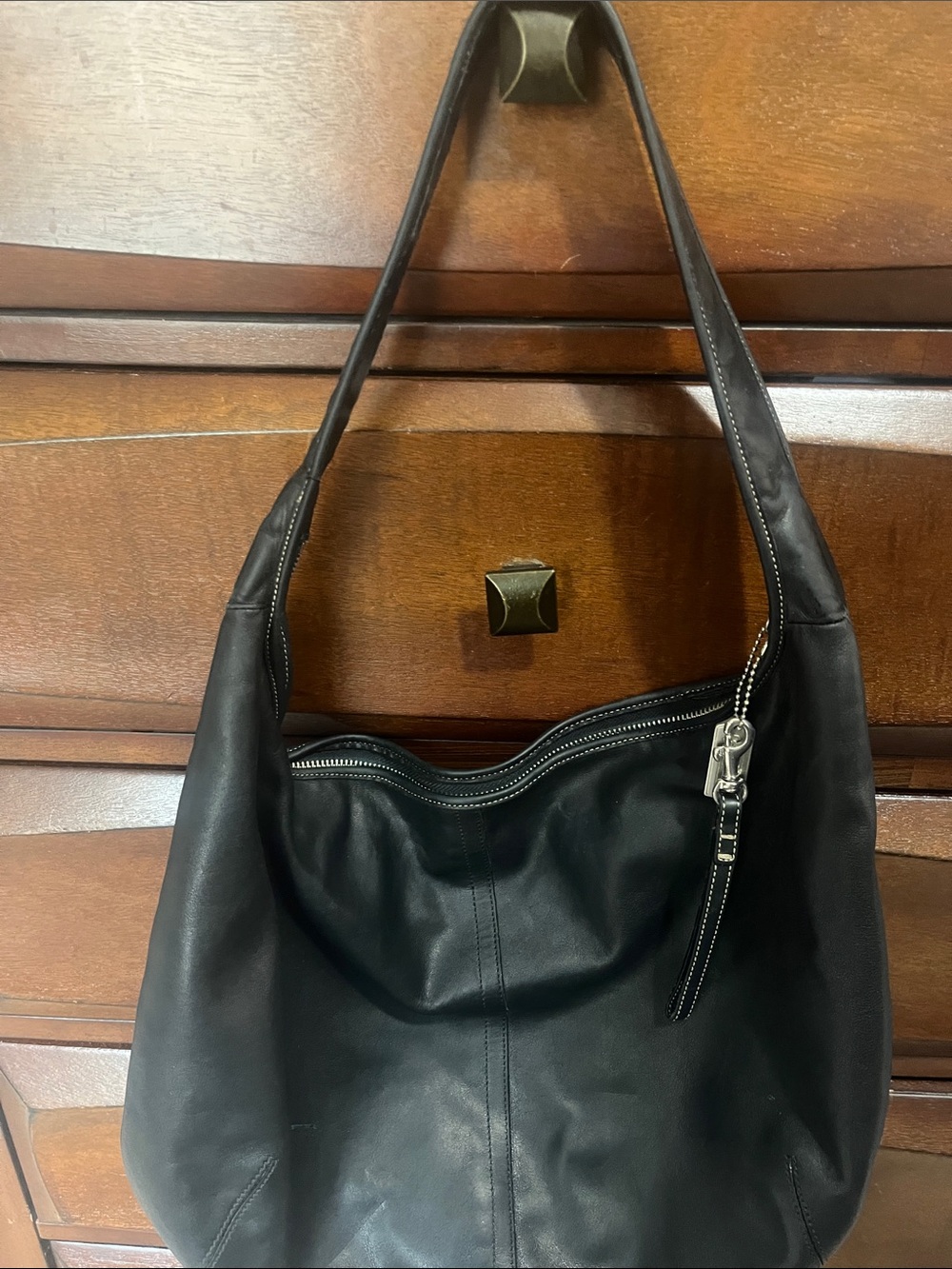 Coach Black Leather Shoulder Hobo with Silver Hardware Accent
